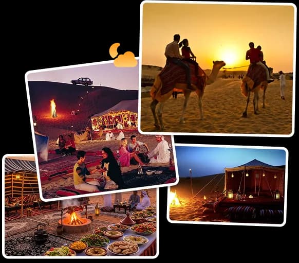 Camp dinner, camel ride and campfire